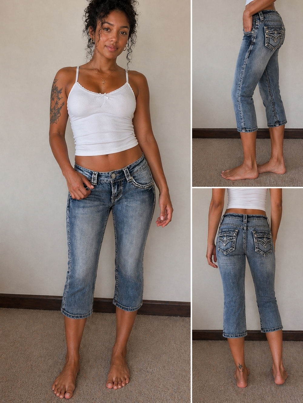 Suko Jeans-Women’s Bootcut Distressed Denim Embellished Pockets Y2K